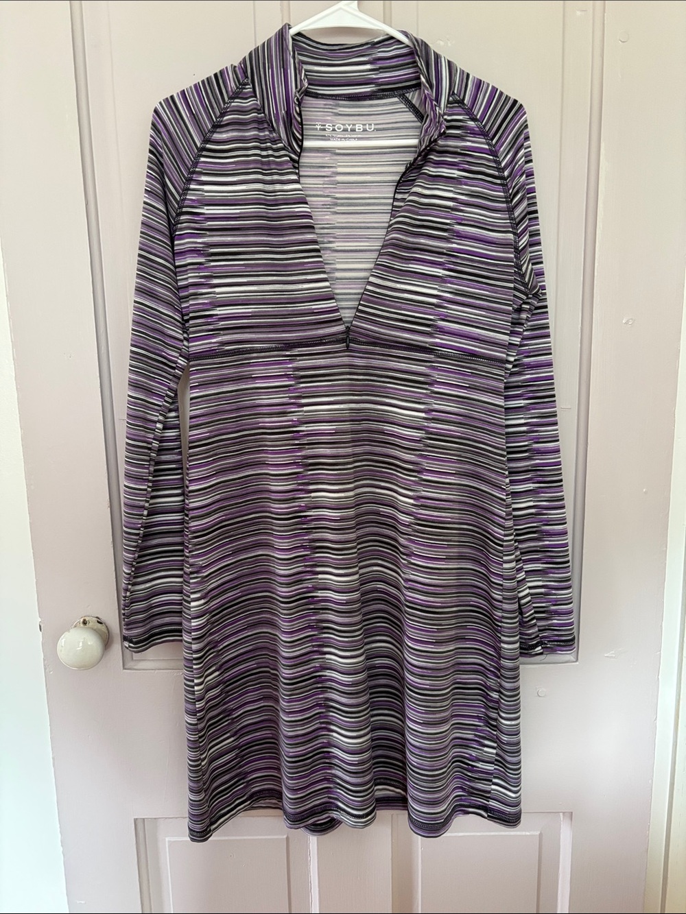 Soybu Striped Long Sleeve minidress - Purple, Black & White